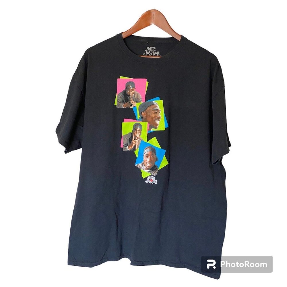 Tupac Poetic Justice Black S/S T-Shirt Men's Size XXL Cotton Rapper Thug Movie